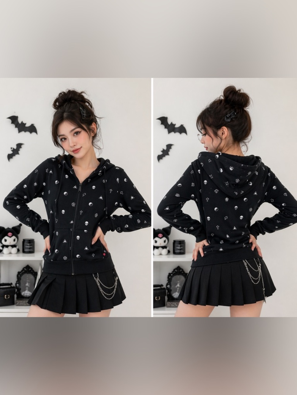 NWT Loungefly Hoodie WMN Small Goth Skull Zip Up Jacket Emo Punk Black NWT 🖤🖤